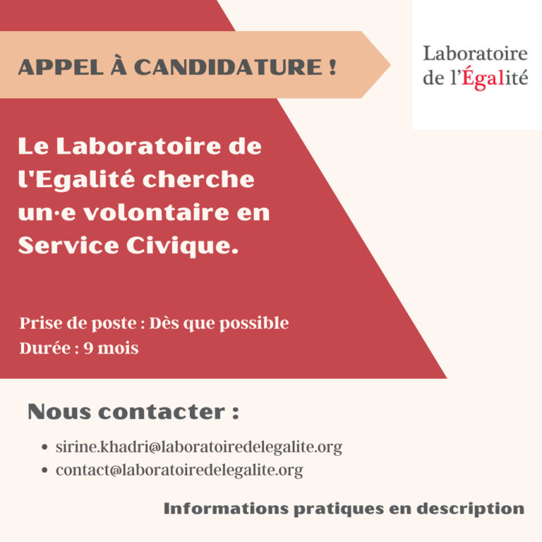 LE LABORATOIRE DE L’ÉGALITÉ CHERCHE UN.E SERVICE CIVIQUE !